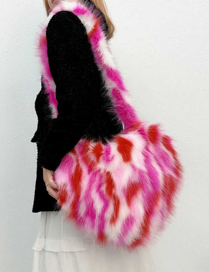 Heart Fluffy Faux Fox Fur Shoulder Bag