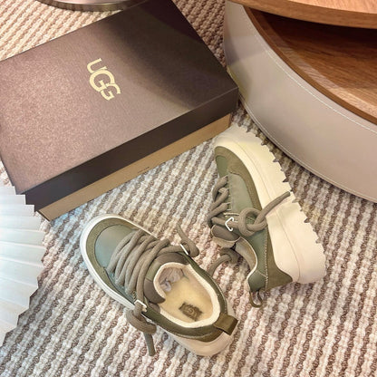 UGG Heritage Utility Sneakers Cream Olive Green Suede Cowhide