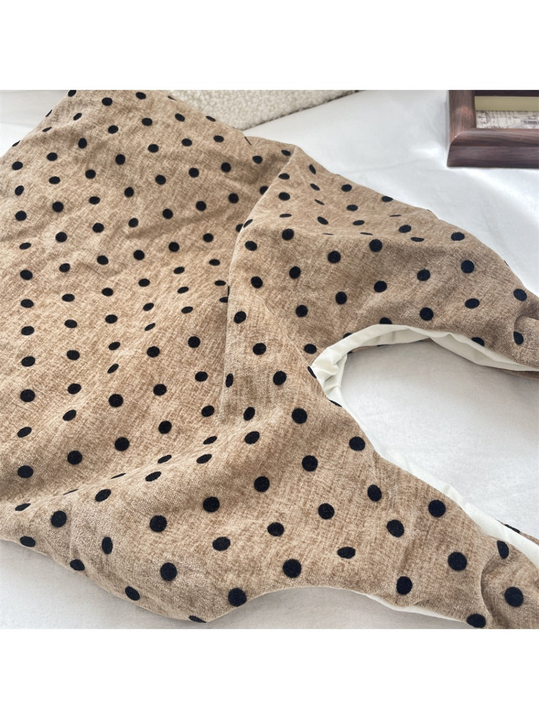 Cosbai - Polka Dots Velvet Canvas Shoulder Bag