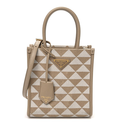 Jacquard Saffiano Triangolo Symbole Embroidered Micro Tote Corda Talco