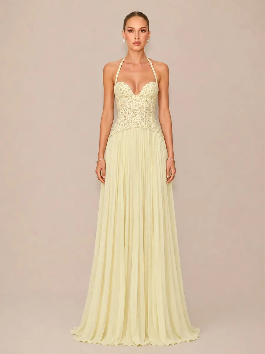 Kamila Ruched Halter-Neck Bodycon Maxi Dress