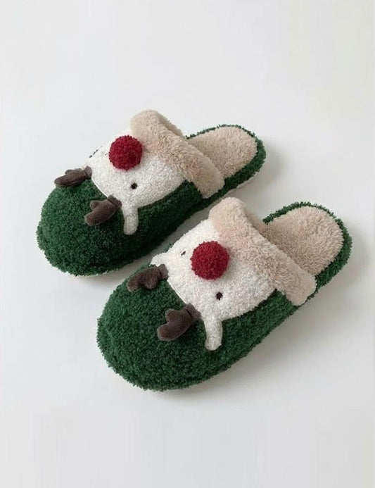 Winter Fuzzy Plush Reindeer Indoor Slippers