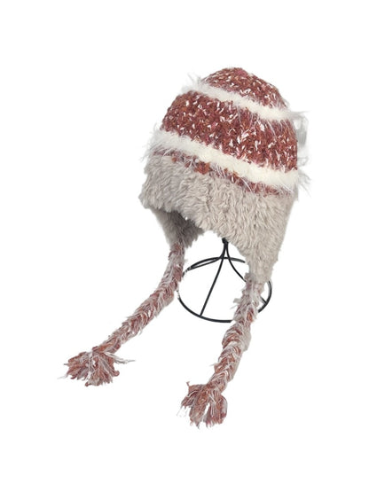 Haila - Striped Plush Knitted Beanie with Ear Flaps