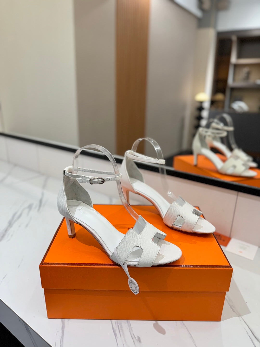 HM Joy 65mm Heeled Sandals White Cowhide 294913