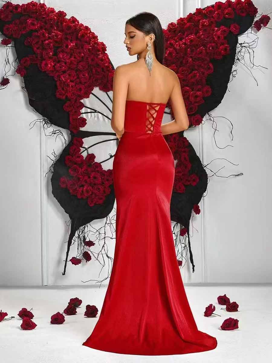Eliza High Slit Maxi Dress In Red