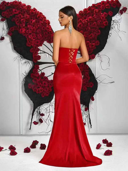 Eliza High Slit Maxi Dress In Red