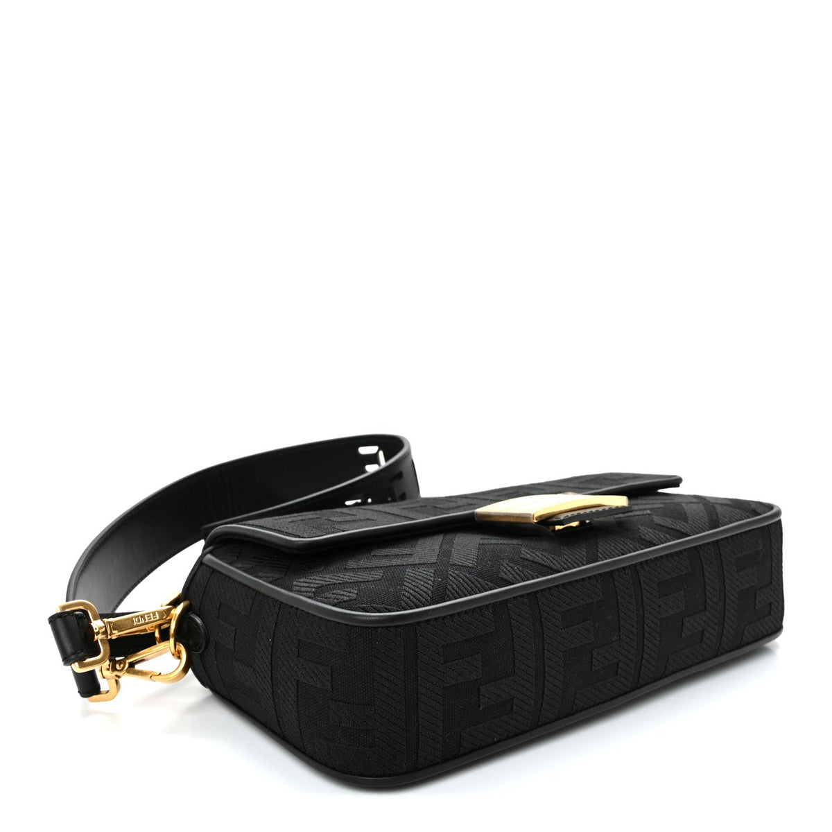 Canvas Vitello King Extra Strap FF Embroidered Baguette Black