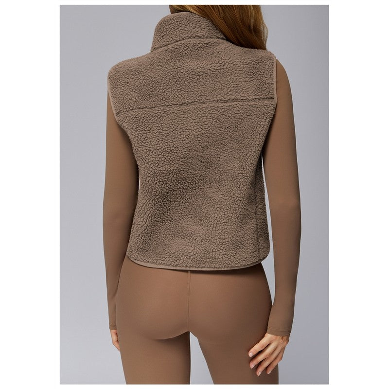 Solid Color Stand Collar Fleece Sports Vest