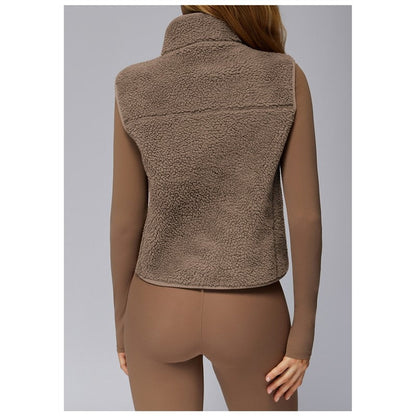 Solid Color Stand Collar Fleece Sports Vest