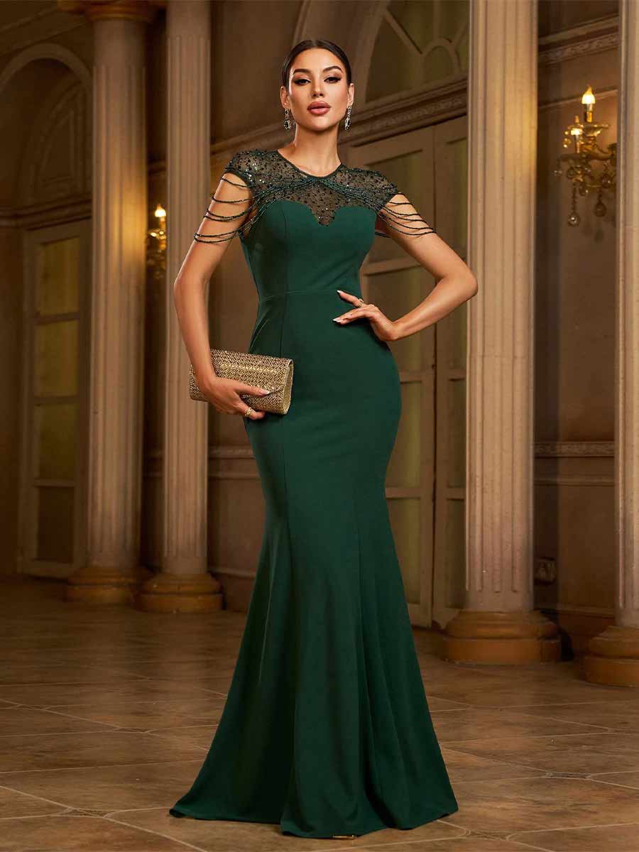 Jolie Round Neck Sequin Maxi Dress