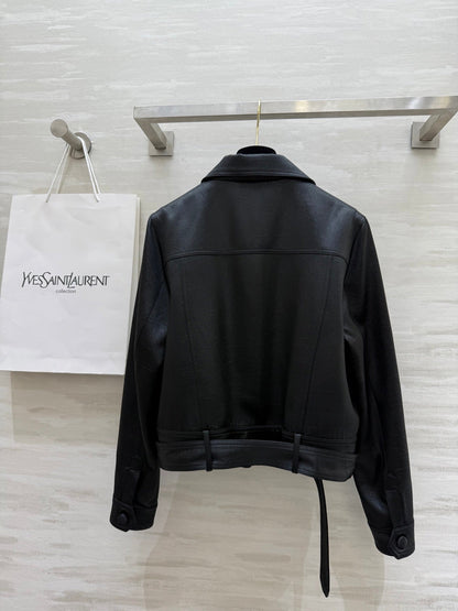 YSL 25 Cracked Pleated Jacket Black Acetate