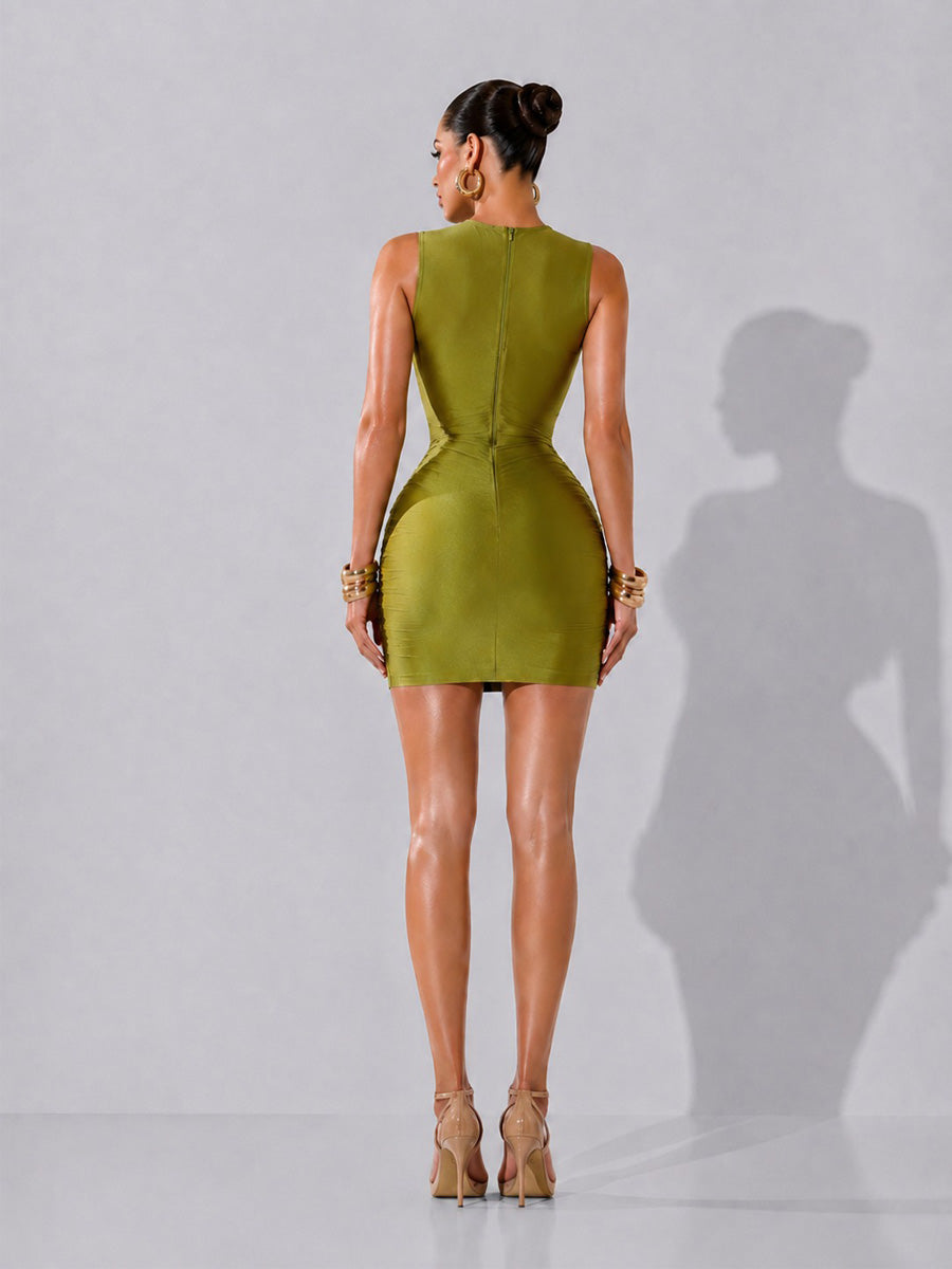 Victoria Sleeveless Feather-Trimmed Bodycon Mini Dress