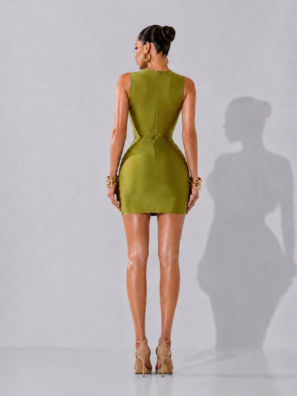 Victoria Sleeveless Feather-Trimmed Bodycon Mini Dress