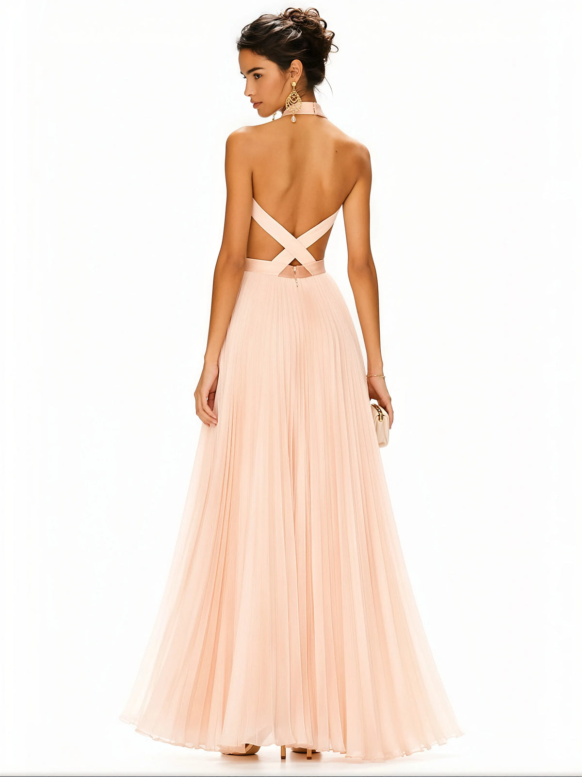 Amara Pleated Cut-Out Halter Maxi Dress
