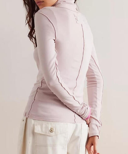 Solid Color Turtleneck Slim Basic Top
