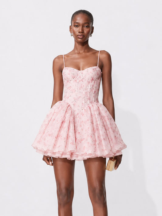 Nadia Gentle Floral Print Mini Dress In Pink