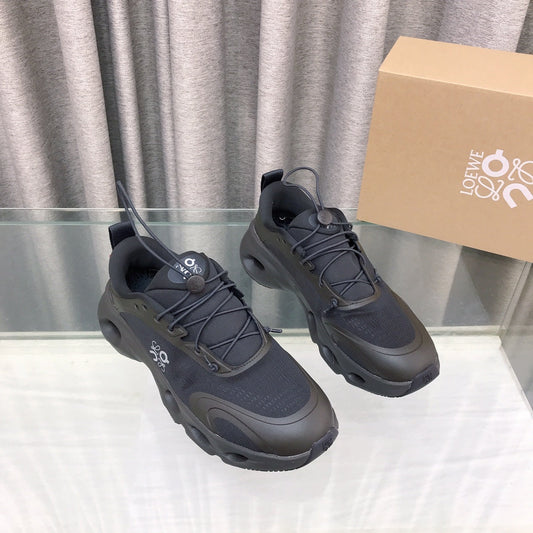 Loewe x on Angpao Couple Running Sneakers Charcoal Black Nylon Calfskin 597419