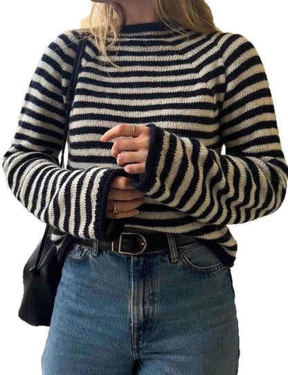 Trendy Striped Color Block Pullover Knit Sweater