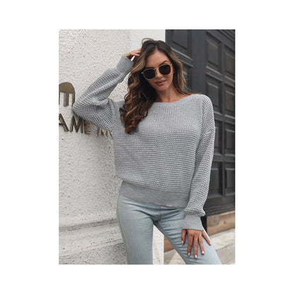 Casual Long Sleeves Loose Solid Color V-Neck Sweater Tops