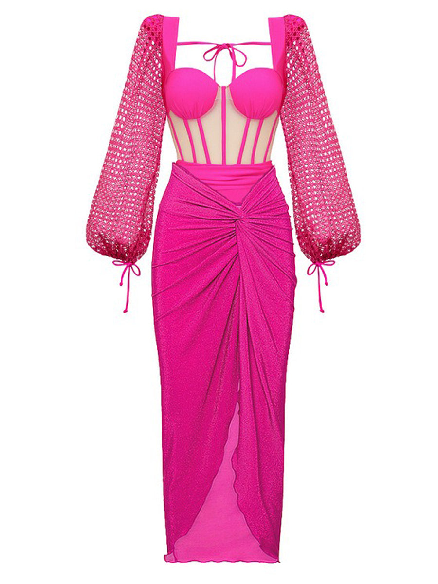 Aurelia Mesh Fishbone Backless Swimsuit Set