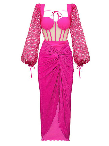 Aurelia Mesh Fishbone Backless Swimsuit Set