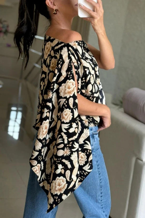 Lisette Unique Print Batwing Sleeve Loose Blouse ( Includes Tube Top）