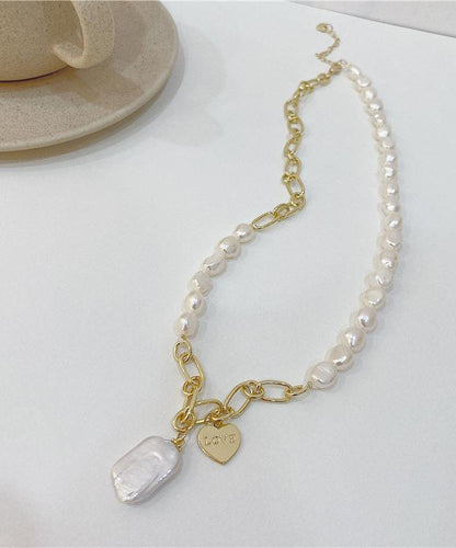 Unique White Copper Overgild Asymmetrical Pearl Pendant Necklace