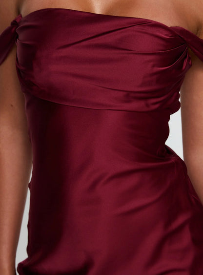 Zabbarra Off The Shoulder Mini Dress Burgundy