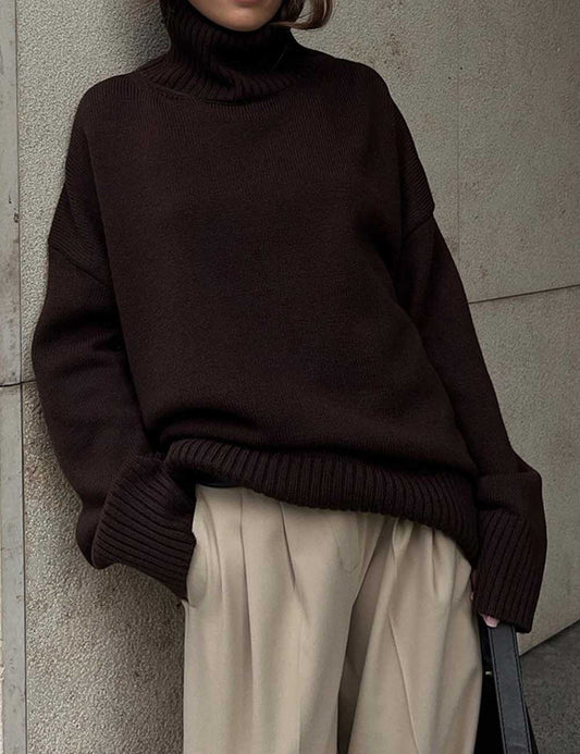 Winter High Neck Solid Color Knit Sweater