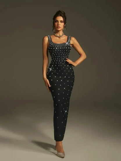 Levina Sleeveless Crystal Bandage Maxi Dress
