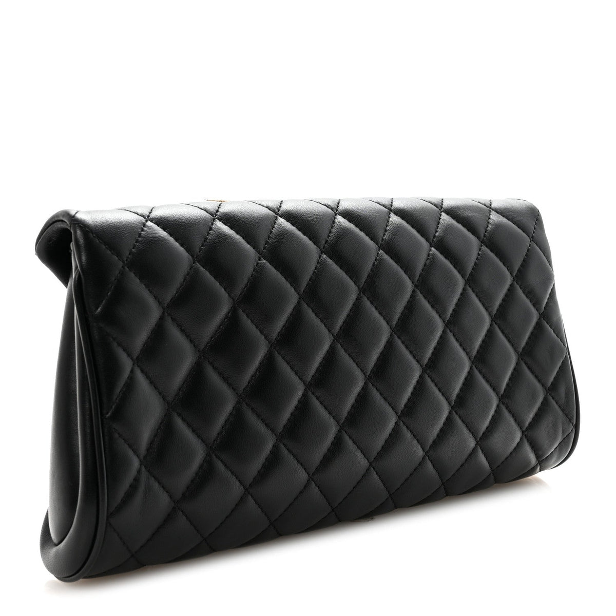 Lambskin Quilted Fold Up Again Clutch Black