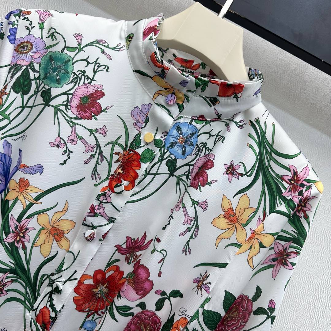 GG SS26 Flora Print Mini Dress White Multicolor Silk 351773