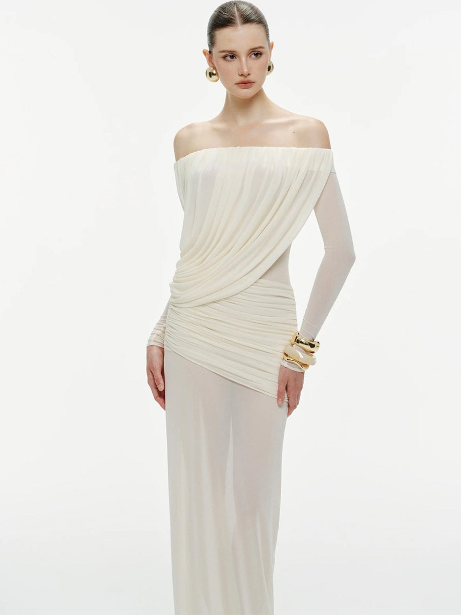 Estelle Off Shoulder Mesh Maxi Dress