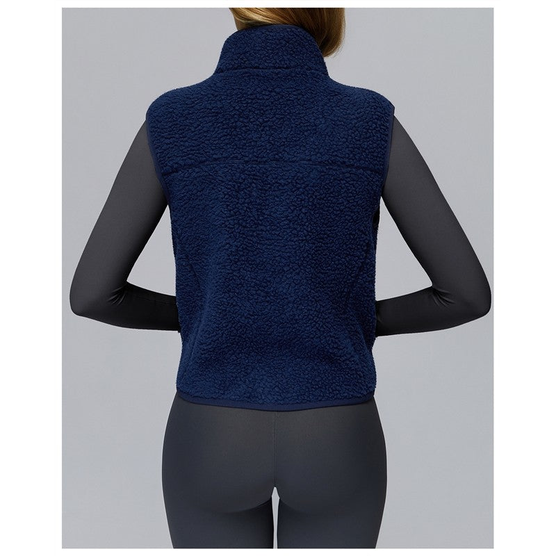 Solid Color Stand Collar Fleece Sports Vest