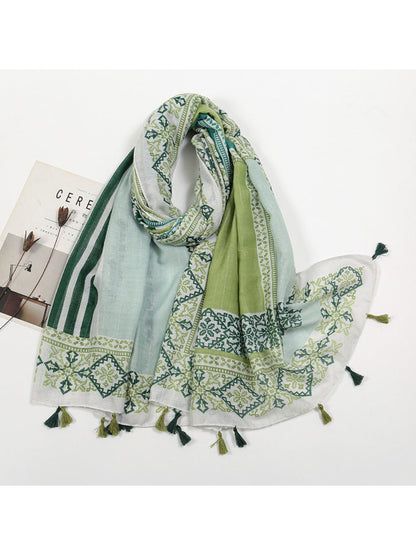 Sscarvii - Bohemian Tassel Print Scarf
