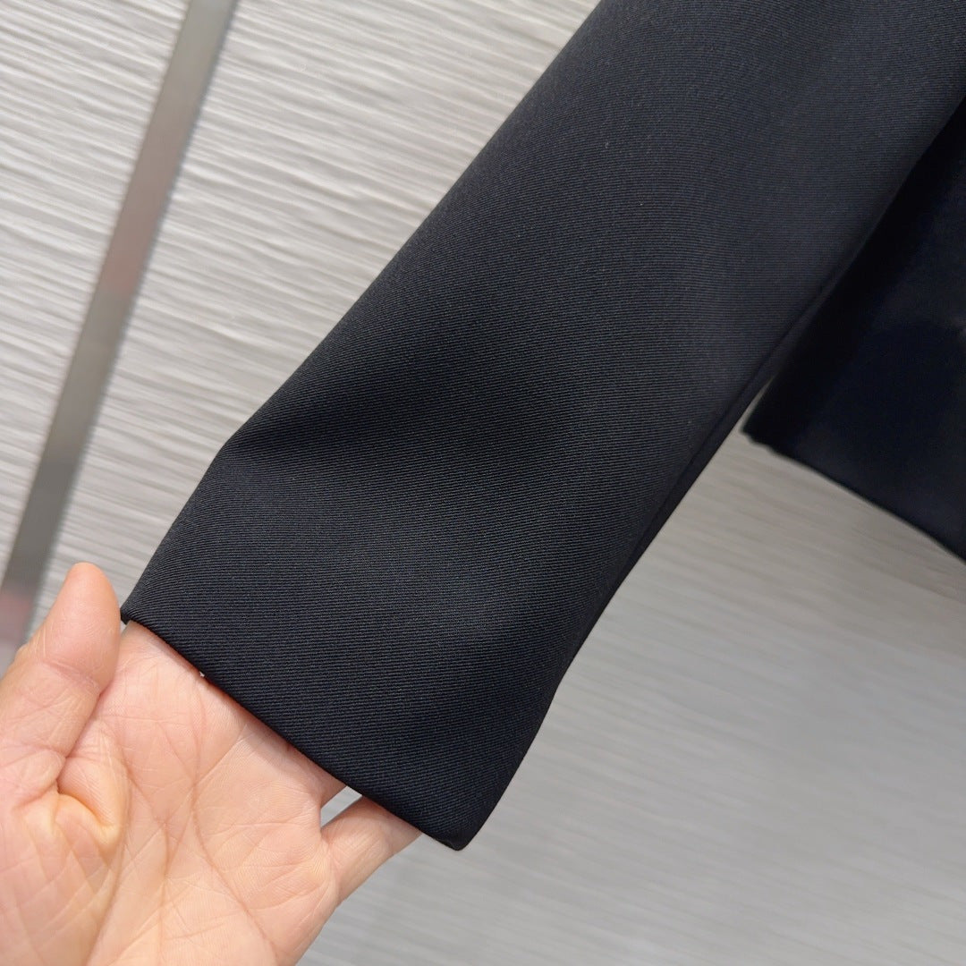 GG Crêpe Jacket With Double G Button Black Wool 346673
