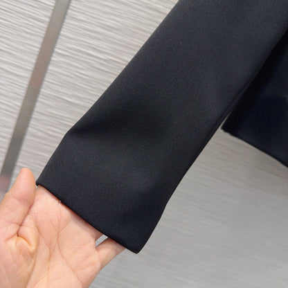 GG Crêpe Jacket With Double G Button Black Wool 346673