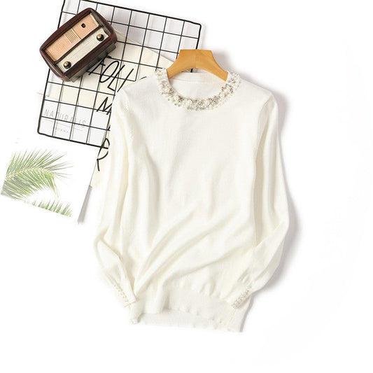 Beaded Crew Neck Pullover Sweater