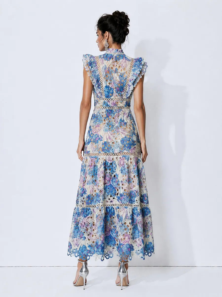 Brynn Lace-Panelled Printed Cut-Out Maxi Dress