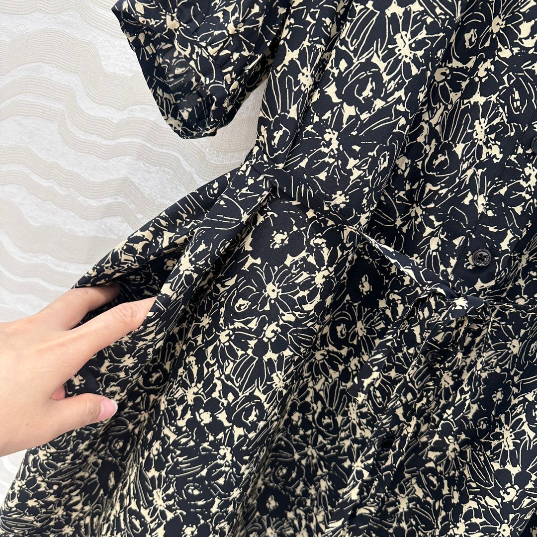 Celine Dress Black mix Beige Silk Viscose