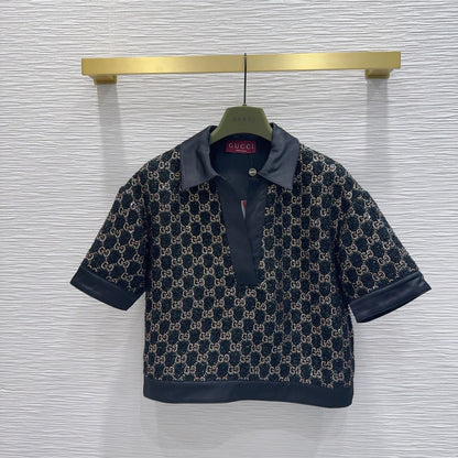 GG Embroidered Lamé T Shirr Wool Tweed 346768