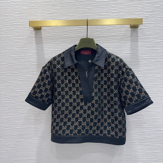 GG Embroidered Lamé T Shirr Wool Tweed 346768