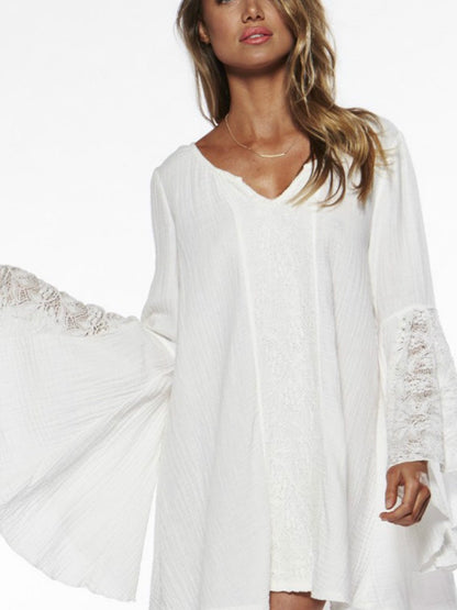 Women'S V-Neck Loose Plus Size Trumpet Sleeve Dress In Europe And America