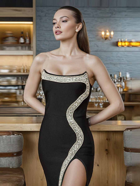 Cecilia Figure Hugging Rhinestone Maxi Dress
