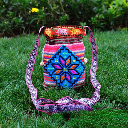 Ethnic Embroidery Bags  Hand-Woven Cross-Stitch Mini Slung Bag Mobile Phone Bag Girl