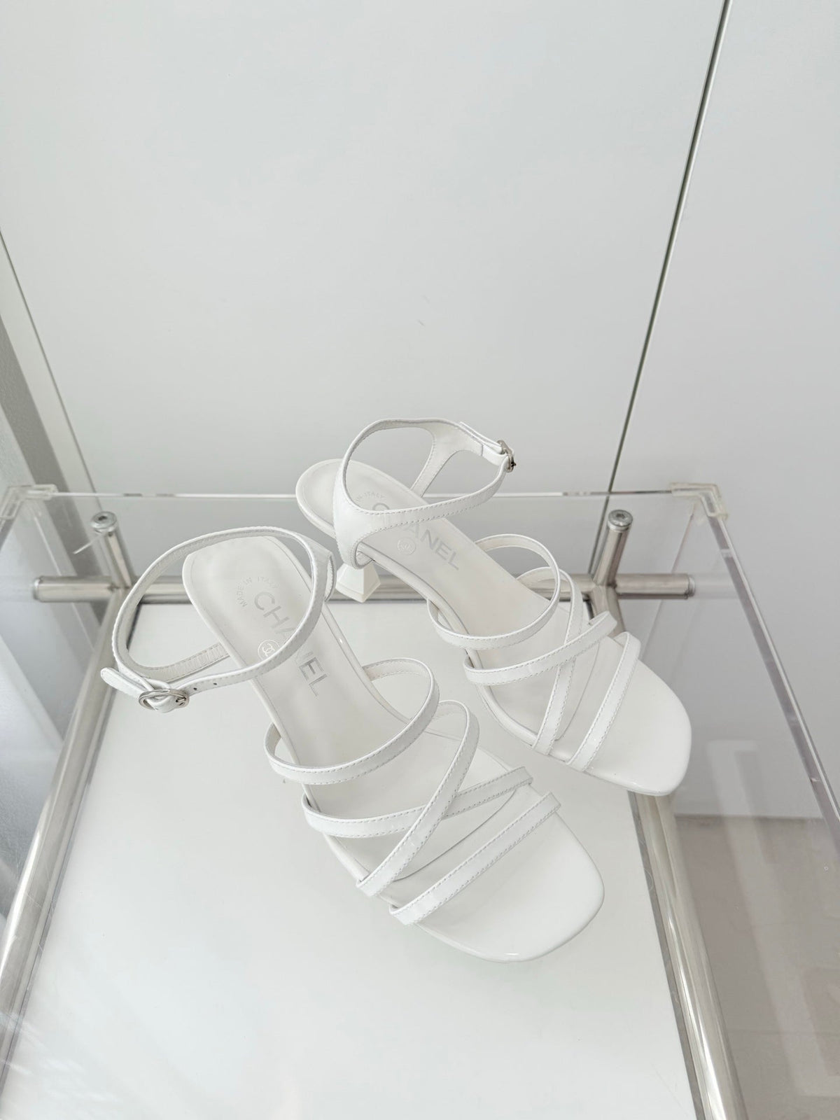 Chanel Cruise 26 Sandal 70mm White Lambskin 597358