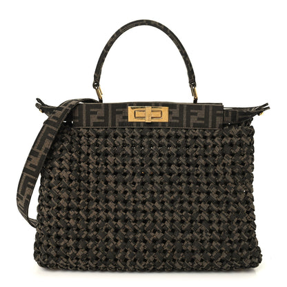 Fabric Jacquard FF 1974 Woven Knotted Medium Peekaboo Iconic Satchel Tobacco Moro