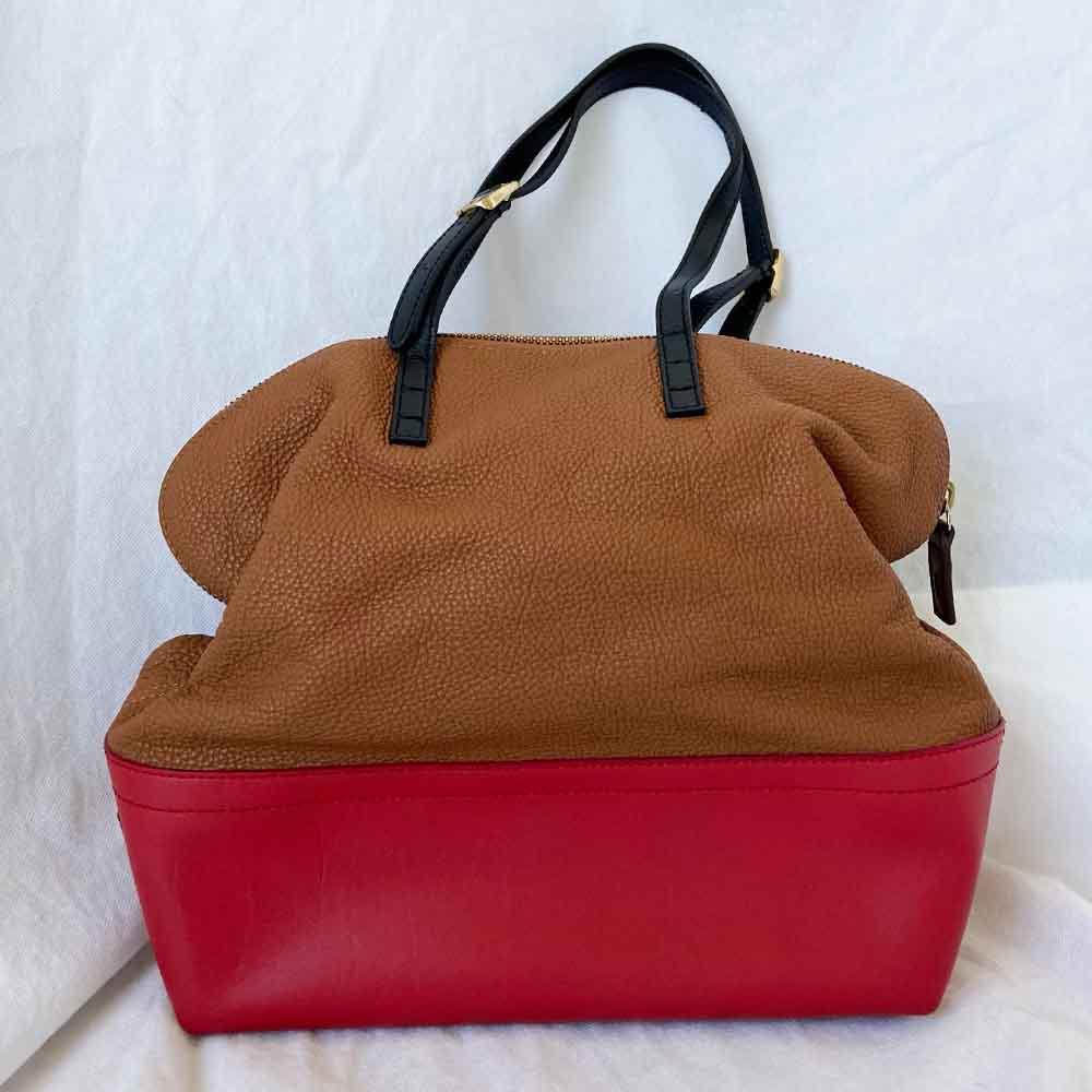 Fendi red and tan bicolor shoulder bag