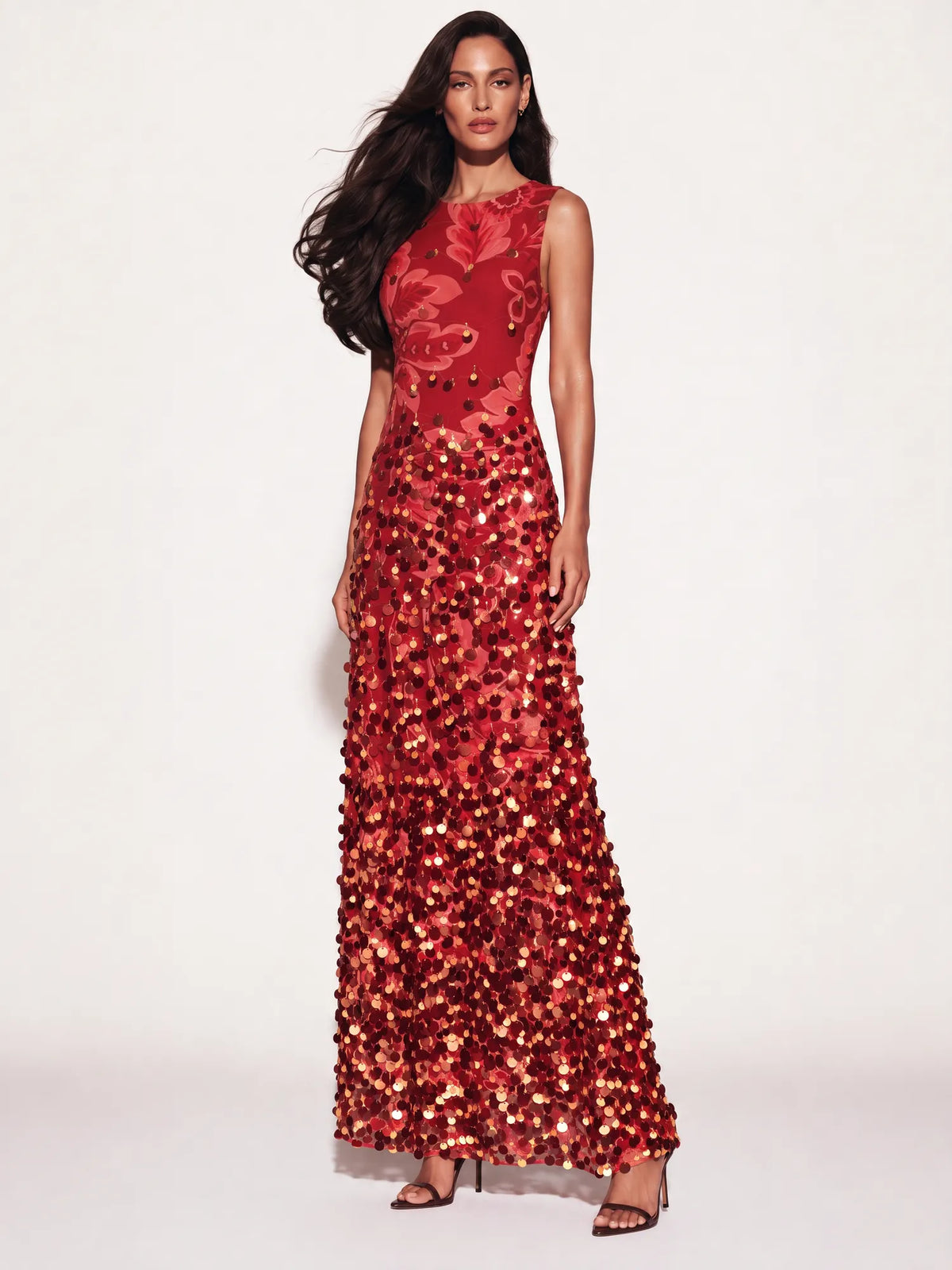 Elara Sleeveless Sequin Fringe Maxi Dress