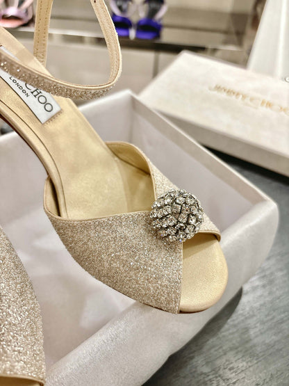 Jimmy Choo Sacora Crystal Sandal 65 Light Soft Gold Cowhide 597666